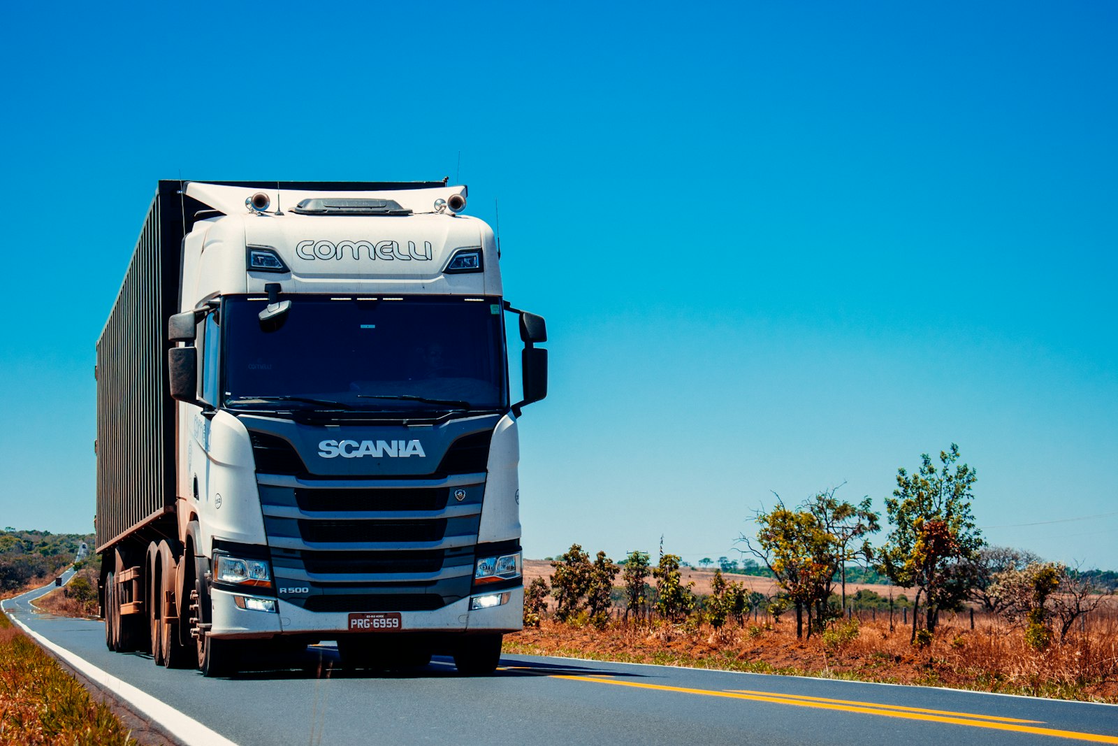 Semi truck driving on a highway